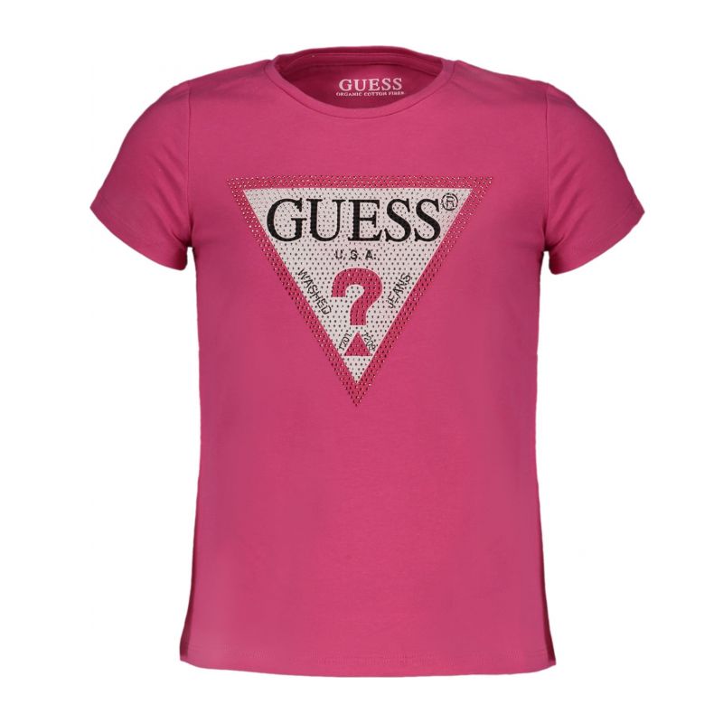 Снимка на Тениска с къс ръкав за момичета розова GUESS 
