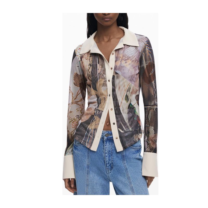 Дамска риза с дълъг ръкав, бежова DESIGUAL 25WWTK26_BE6110