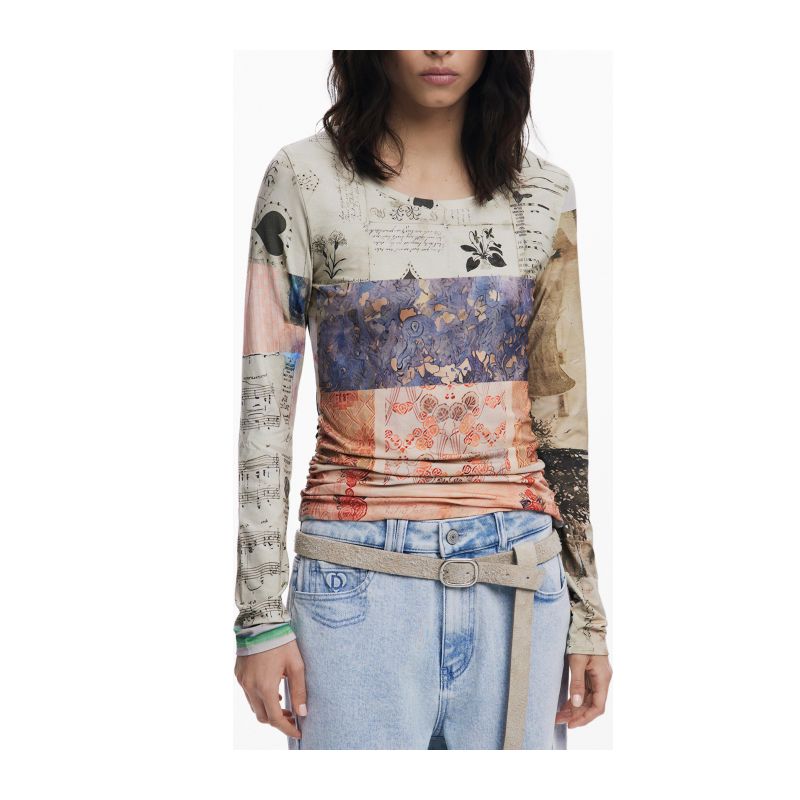 Дамска тениска с дълъг ръкав, бежова DESIGUAL 25WWTK33_BE9019