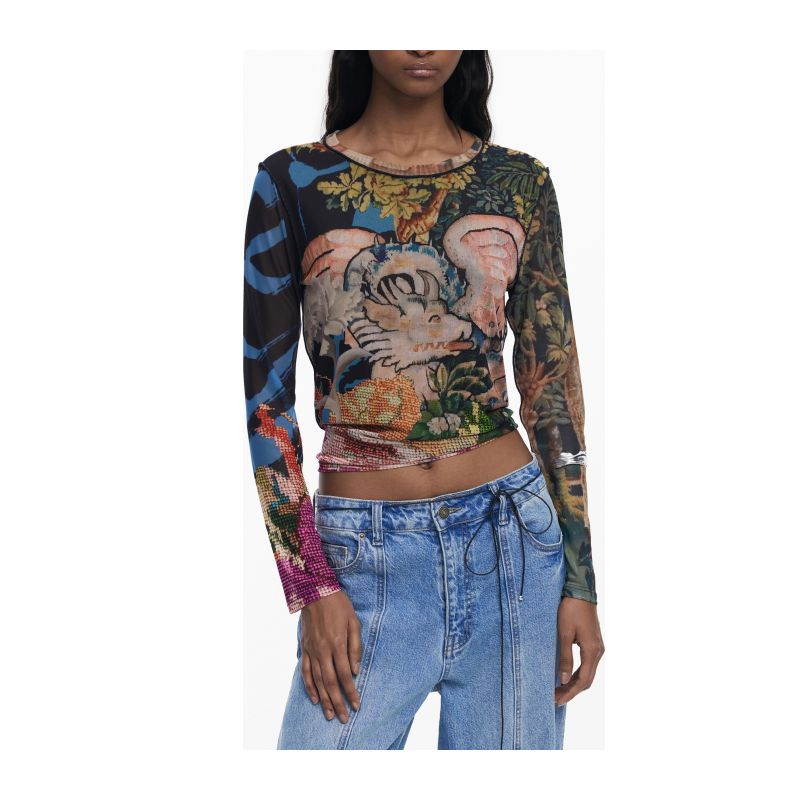 Дамска тениска с дълъг ръкав, черна DESIGUAL 25WWTK39_NE5028