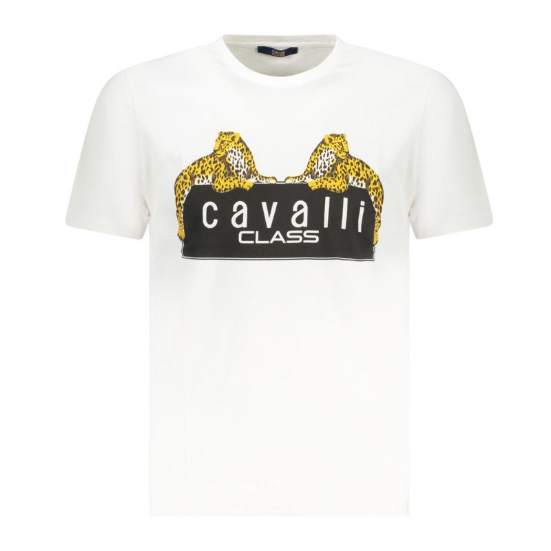 Мъжка тениска с къс ръкав , бяла CAVALLI CLASS TXT60NJD060_BI00533