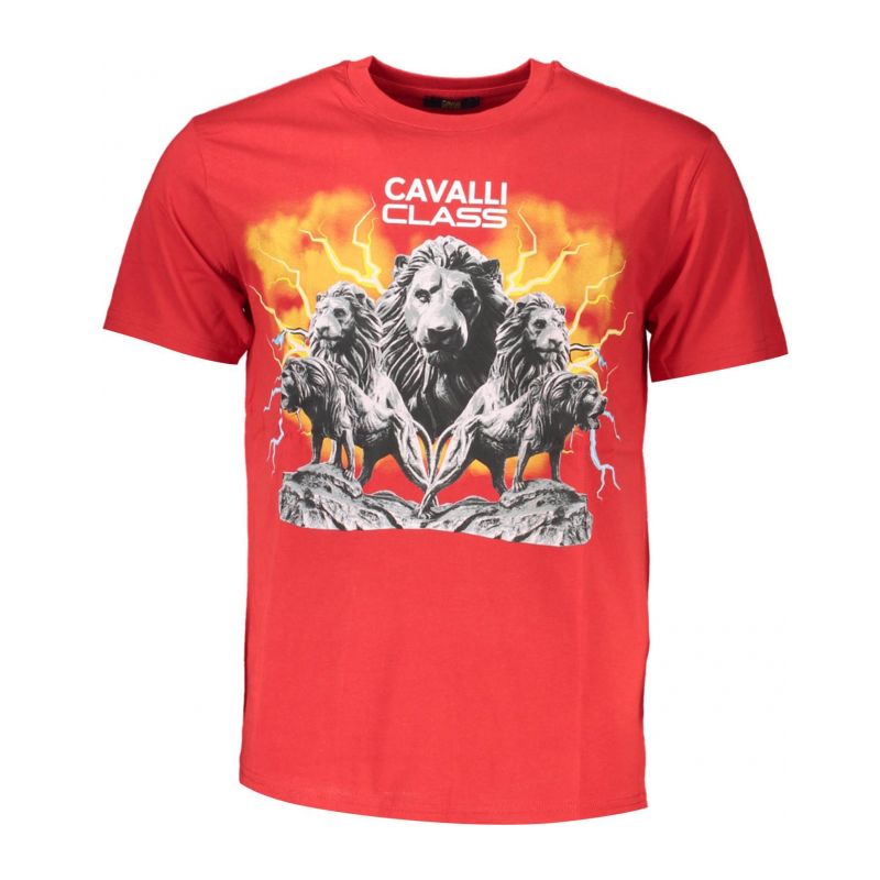 Мъжка тениска с къс ръкав , червена CAVALLI CLASS QXT60FJD060_C6567FD_ROSSO02000
